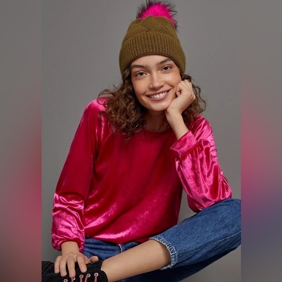 Maeve Candace long sleeve velvet top in hot pink - size extra small - Picture 1 of 7